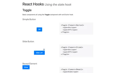 Webpage with the title "Reach Hooks"