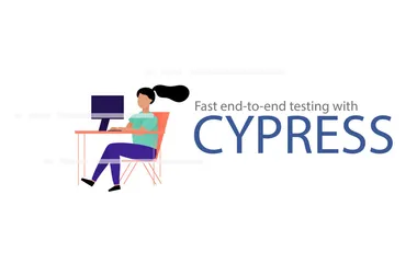 An illustrated person typing with the title "Fast end-to-end testing with Cypress"
