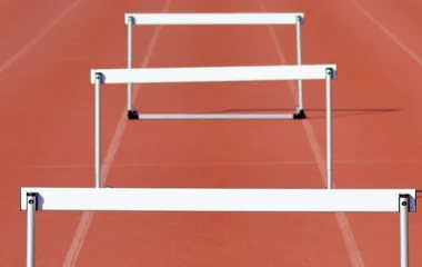 A series of hurdles on a running track