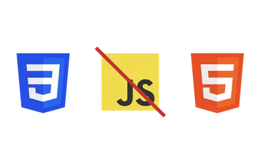 Three logos in a row, from left to right, the CSS 3 logo, JavaScript logo with a red diagonal line through it and the HTML 5 logo