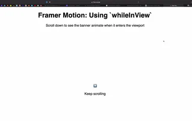 A screenshot of a browser window with a white page with the title "Framer Motion: Using `whileInView`"