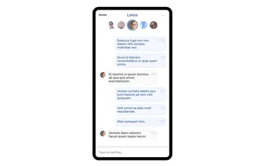 A phone mockup showing a custom chat UI