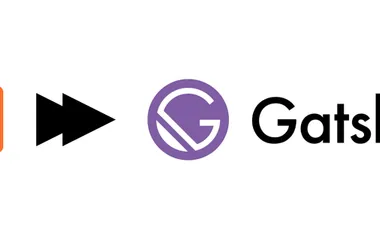 Blogger logo with arrow pointing right towards Gatsby Logo