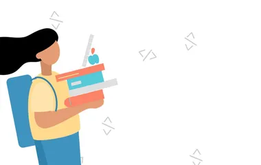 Woman carrying books and school supplies