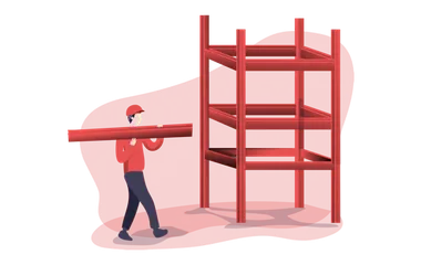 construction worker holding building metal structure